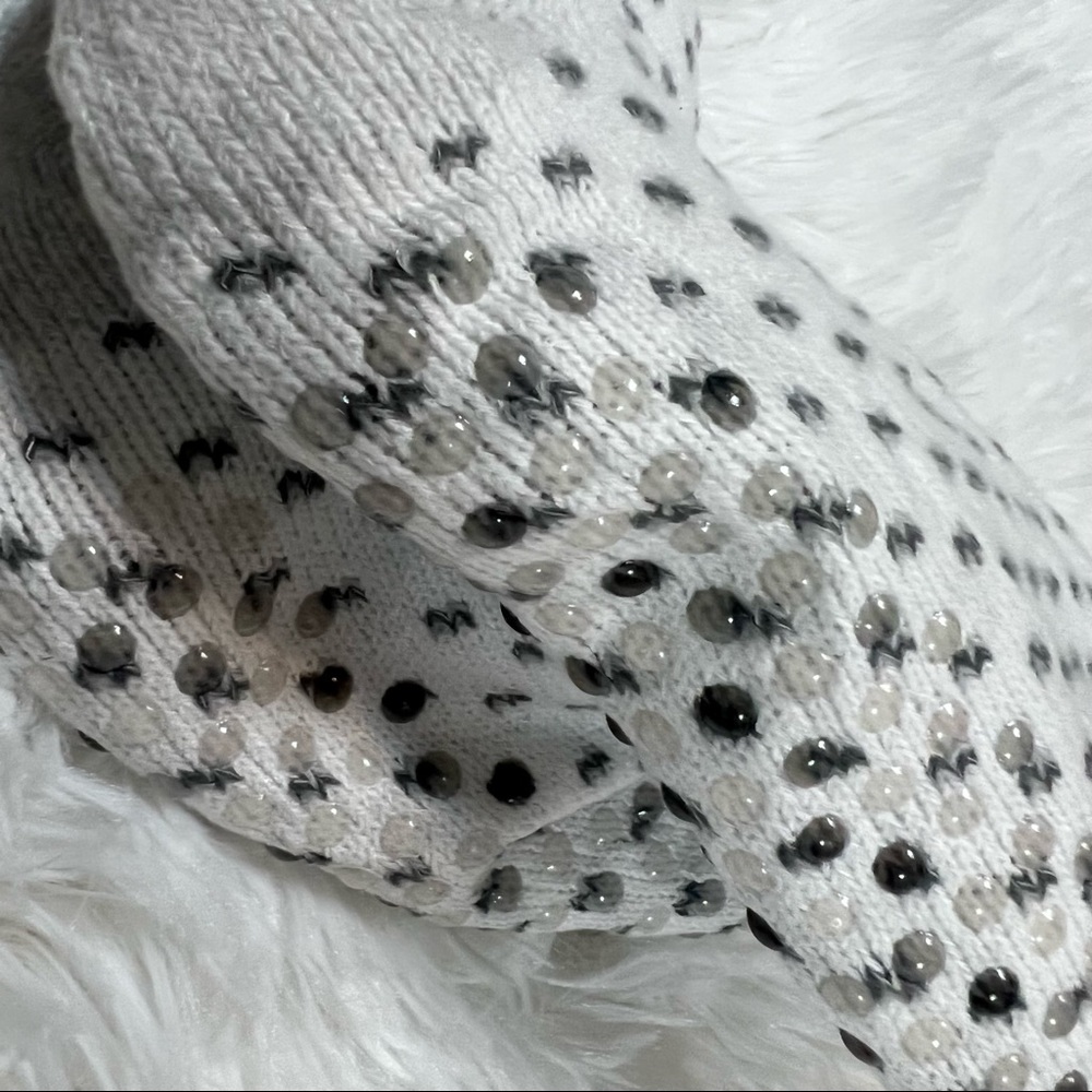 Polka Dot Slipper Sock white grey cozy comfy lounge Sherpa mid calf